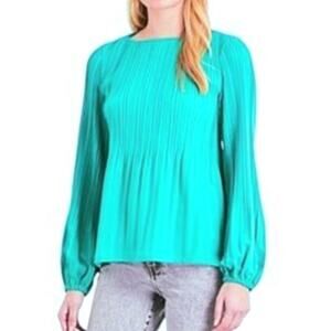 Women Grand Greene Pleat Balloon Sleeve Top Blouse L Modern Career Cocktail NEW